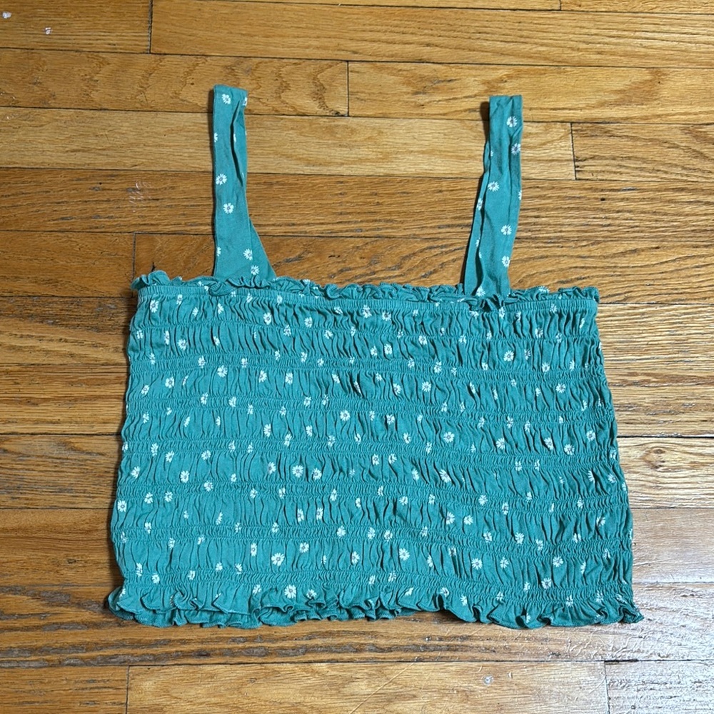 Teal Smocked Floral Women's Top